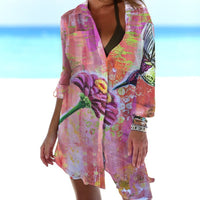 3D Casual Women's Clothing Bird-and-flower Painting Printed Beach Vacation Blouse