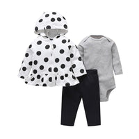 Baby's Long Sleeve Romper Hooded Sweater Pants 3 Piece Set
