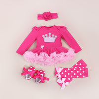 Infant Long Sleeve Cartoon Jumpsuit Baby Holiday Rose Pink Yarn Dress New Children's Romper Dress Wholesale