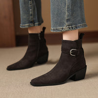 Suede Leather Chunky-heel Autumnwinter Fleece-lined Suede Boots