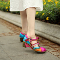Retro Bright Flower Contrast Color Velcro Wedge