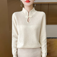 Chinese Style Retro Buckle Stand Collar Sweater For Women