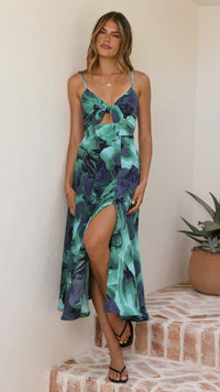 Summer Lace Up Printed V Neck High Waist Dress