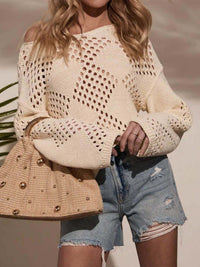 Hollow-out Off-shoulder Long Sleeve Knitted Sweater