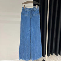 Women's Bow High Waist Jeans Wide-leg Straight Trousers