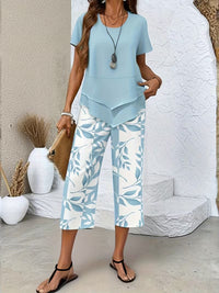 Elegant High-waisted Wide-leg Pants Two-piece Set