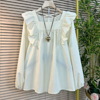 Ruffled Square Collar Beauty Back Sexy Design Women's Shirt