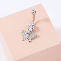 Simple Niche Micro-inlaid Butterfly Belly Button Zircon