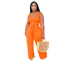 Button Panel Casual Sleeveless Wide Leg Oversized Loose Jumpsuit