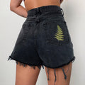 Women's Vintage Black Embroidered Raw Edge Denim Shorts