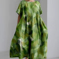 Womens 3D-printed Plus-size Loose-fit Short-sleeve Dress