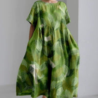 Womens 3D-printed Plus-size Loose-fit Short-sleeve Dress
