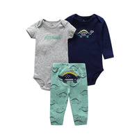 Baby Cartoon Long Sleeve + Short Sleeve Romper + Three-piece Pants