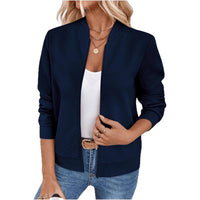 Womens Textured Zip-Up Bomber Jacket Casual Outerwear