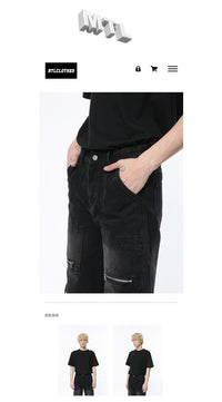 Vintage Zipper Design Multi-pocket Workwear Jeans