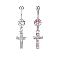 Stainless Steel Navel Stud Cross Diamond Belly Ring Human Body Puncture Navel Buckle