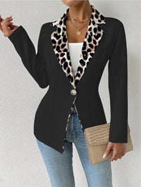 Womens Elegant Leopard-Print Long-Button Printed Blazer