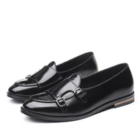 British Pea Shoes Fashion Belt Double Button Small Leather Shoes