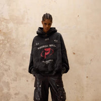 Meta-symbol Stain-brushed Hoodie With A Heavyweight Sweatshirt