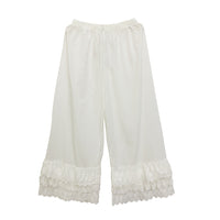 Elastic-Waist Solid Color Cotton-Linen Cropped Pants