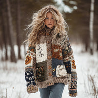 Womens Casual  Versatile V-neck Long-sleeve Loose-fit Sweater Jacket
