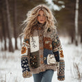 Womens Casual  Versatile V-neck Long-sleeve Loose-fit Sweater Jacket