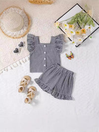 Wooden Ear Sleeveless Vest Shirt Shorts Two-piece Set Infant Plaid Suit