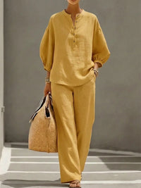 Women's Solid Color Shirt And Pants Set
