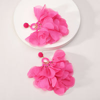 Bohemian Handmade Fabric Chiffon Flower Dangle Earrings For Women Tropical Beach Vacation Party Oversized Statement Jewelry