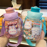 Rabbit Series Straw Children Student Cute Strap Water Bottle