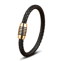 Men's 6mm Stainless Steel Magnetic-Clasp Leather Braided Bracelet