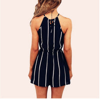 European and American striped print sleeveless jumpsuit shorts