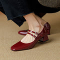 Womens Red Low-heeled Peep-toe Pumps