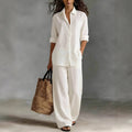 Bohemian Resort Cotton-Linen Top And Pants Set