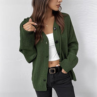 Women's Drawstring Knitted Solid Color Hooded Single-breasted Sweater