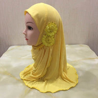 Little Girl Turban Hat Two Flowers Veil