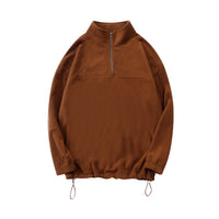 New Loose Drawstring Fleece-lined Half Zipper Sweater