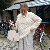 Solid Color Wool Irregular Embroidered Warm Long Sleeves Sweater
