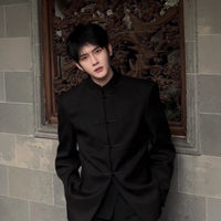 Stylish Edgy Zhongshan Jacket With A Patchwork Design