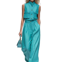 Sleeveless Vest And Wide-leg Pants Set For Women