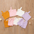 Summer Newborn Baby Cute Infant One Shoulder Solid Knit Sleeveless Vest Tops Shorts 2pcs