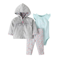 Baby's Long Sleeve Romper Hooded Sweater Pants 3 Piece Set