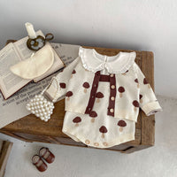 Knitted Cotton Sweater Mushroom Jacquard Coat Romper Two-piece Set
