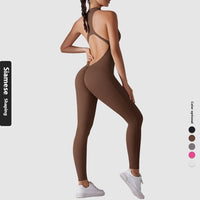 Solid Color Nude Feel High Strength Tight Sports Back Shaping Long Jumpsuit