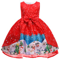 Christmas Dress Print Princess Santa Claus Snowflake Girl Show