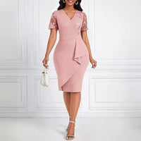 Sequined Patchwork Cross-Neckline Sheer Bodycon Midi Dress For Women