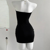 Fashionable Womens Strapless Metal-Embellished Hollow-Out Dress