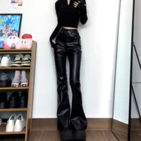 Slimming PU Leather Pants With A High Waist And Floor-length Hem