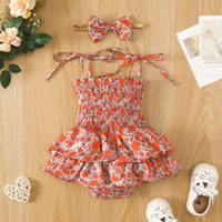 Summer Girls' Floral Pleated Jumpsuit