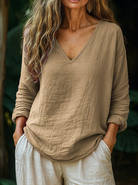 Casual Loose Fashion Cotton And Linen Long-sleeved Top